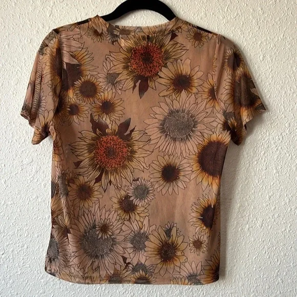 Anthropologie Porridge Short-Sleeve Mesh Tee Sunflower Print Size XS - Picture 7 of 7
